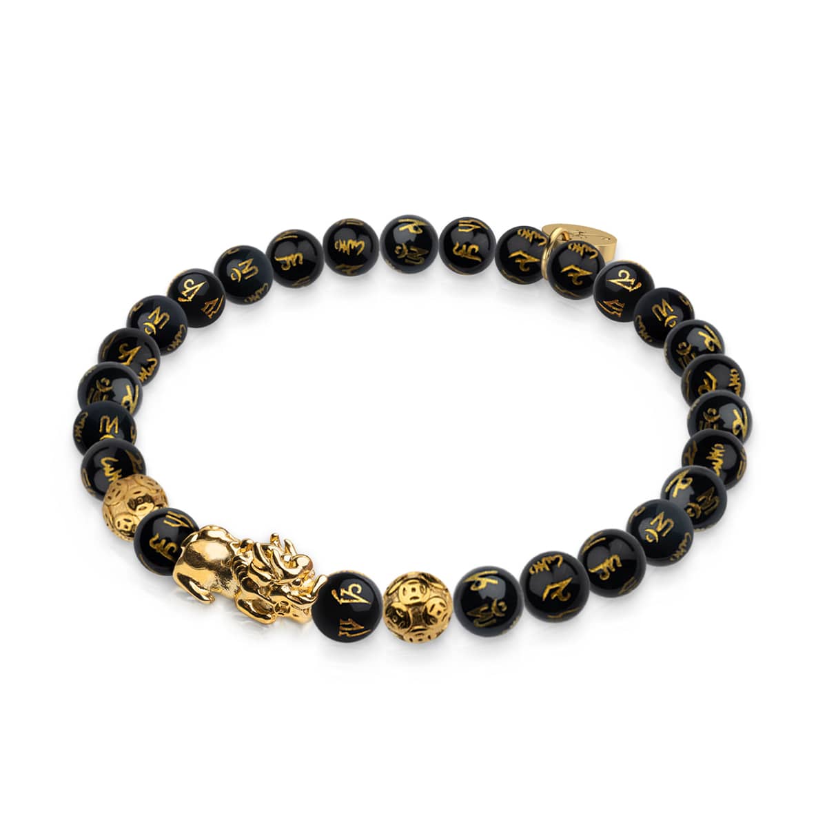 Mini Pixiu Feng Shui Armband | Kohlenstoffelement | Schwarzer Achat x 18 Karat Gold